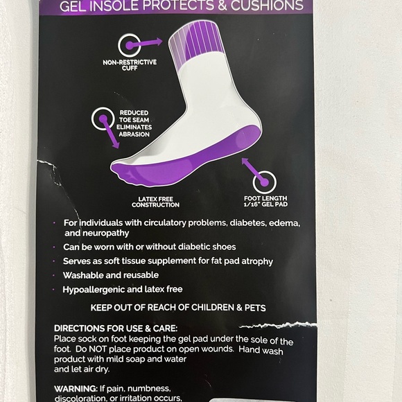 NWT SILIPOS DIABETIC GEL CREW SOCKS Size 10-13~GEL SOLE COMFORT CUSHION~ WHITE - Picture 2 of 14